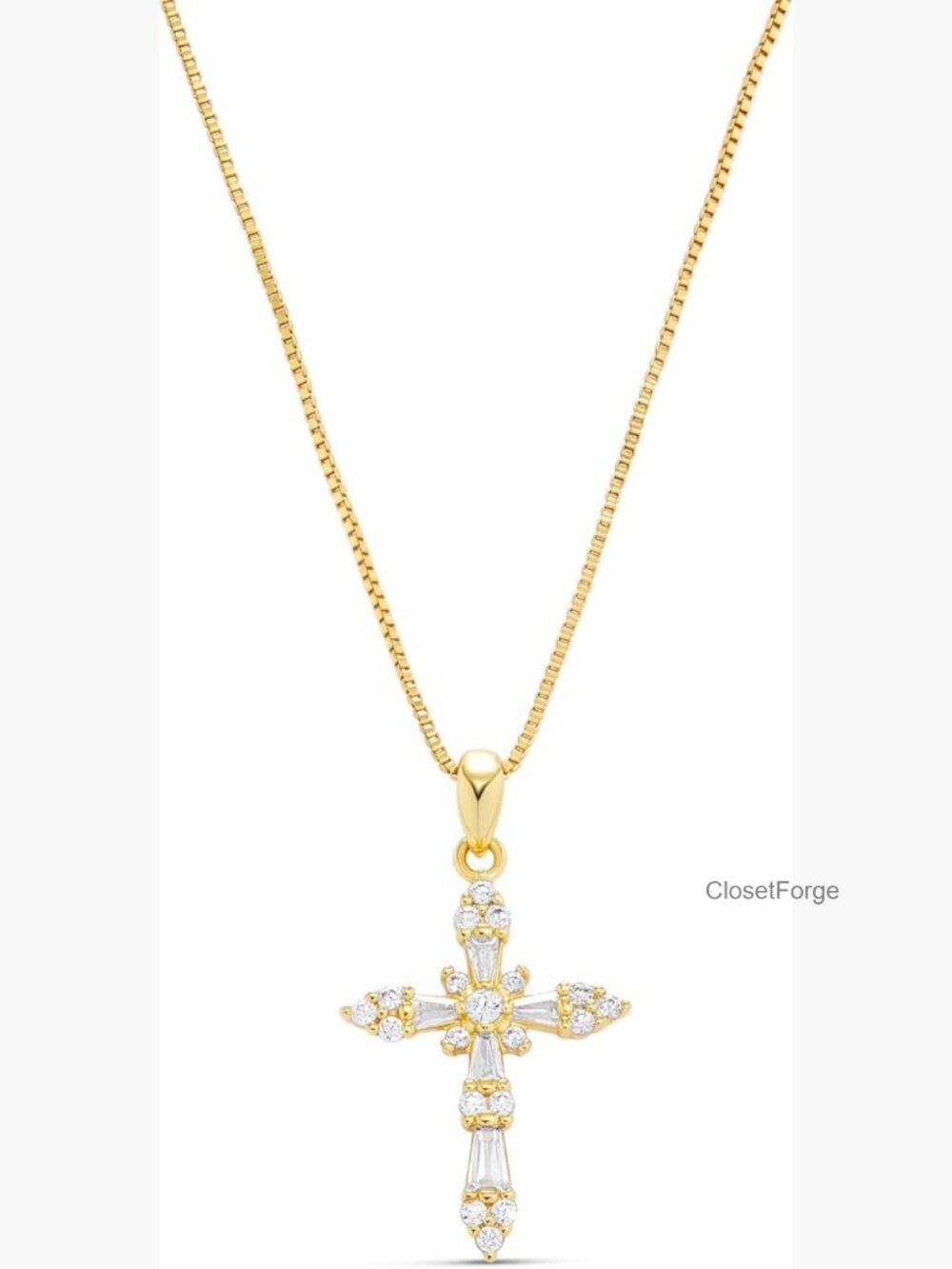 14K Gold Plated Cross Necklace with CZ Stones 18in